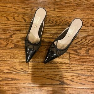 CHANEL Black Mesh Pointed Mules, Vintage